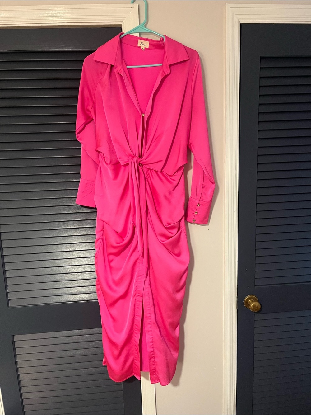 Hot Pink Knot-Front Midi Formal Dress